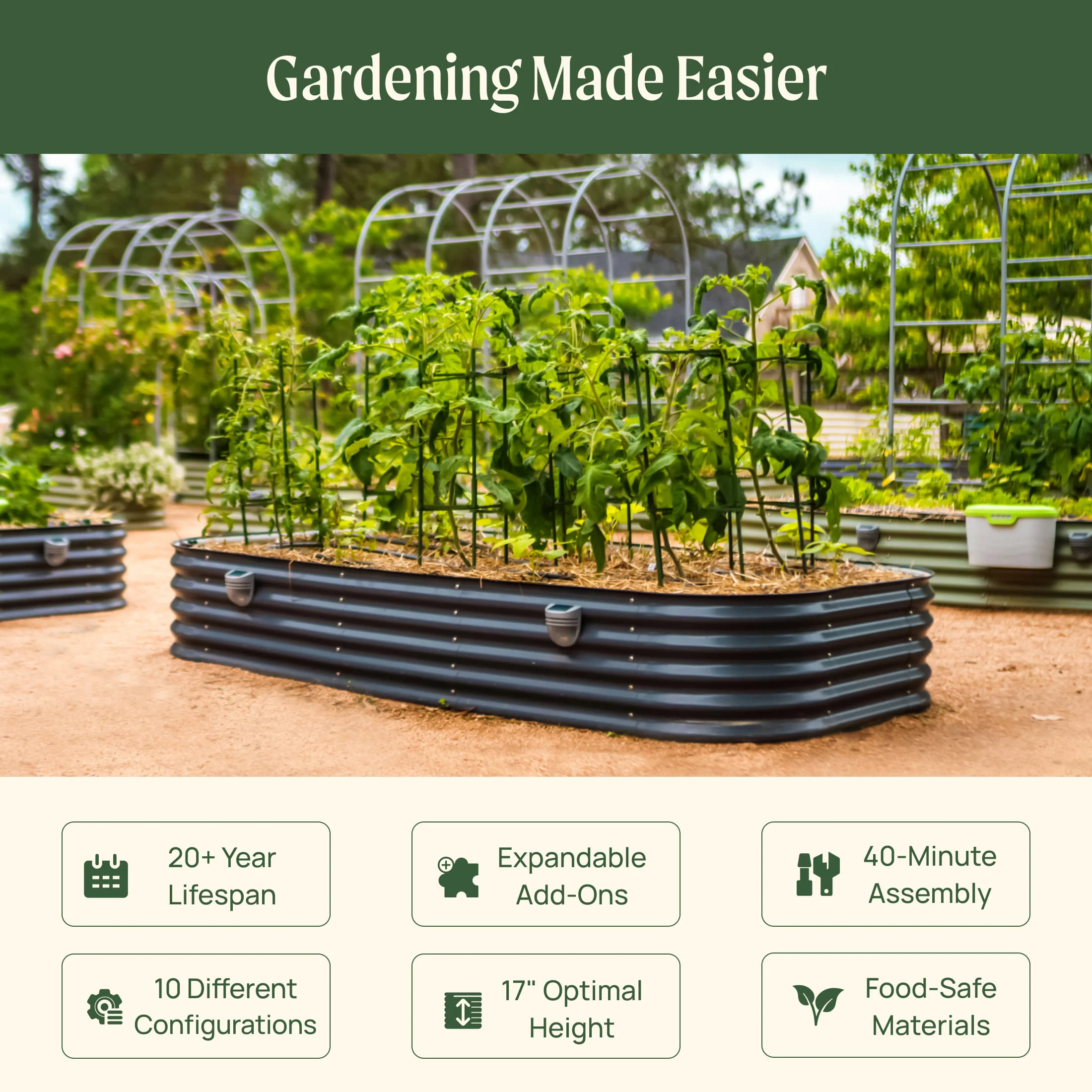 17" Tall 10 In 1 Jumbo Modular Metal Raised Garden Bed Kit - Image 28