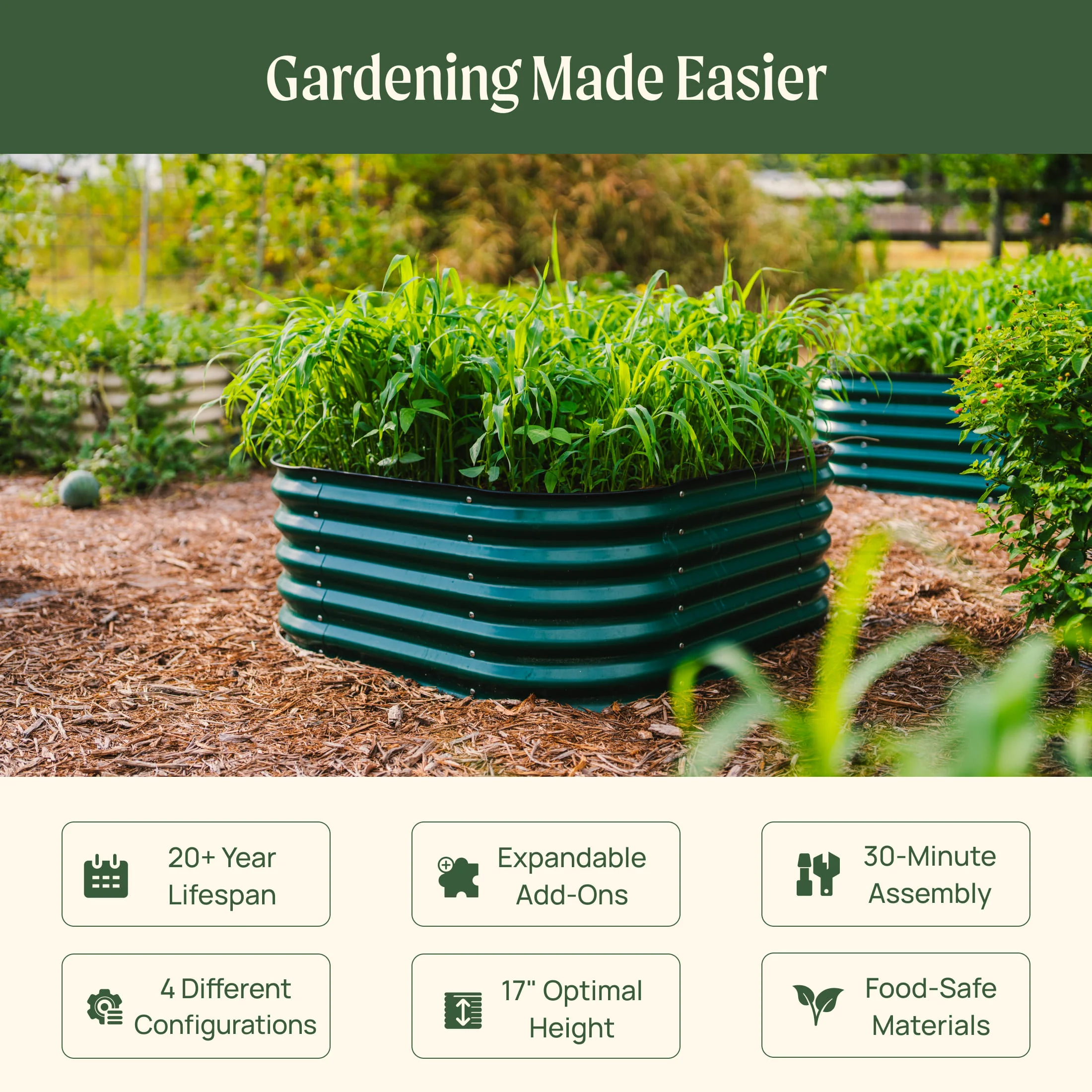 17" Tall 4 In 1 Small Modular Metal Raised Garden Bed Kit - Image 29