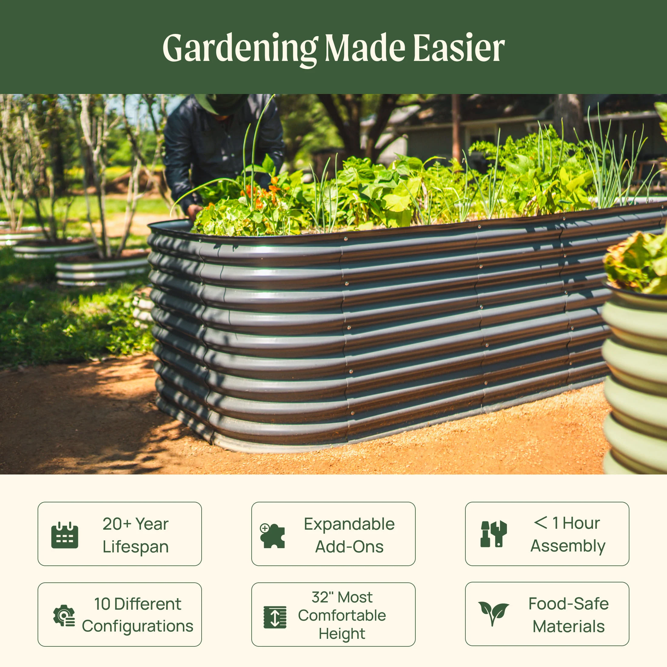 32" Extra Tall 10 In 1 Jumbo Modular Metal Raised Garden Bed Kit - Image 22