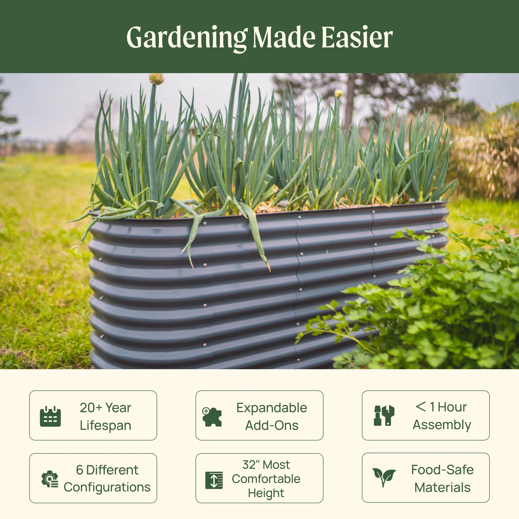 32" Extra Tall 6 In 1 Medium Modular Metal Raised Garden Bed Kit - Image 25