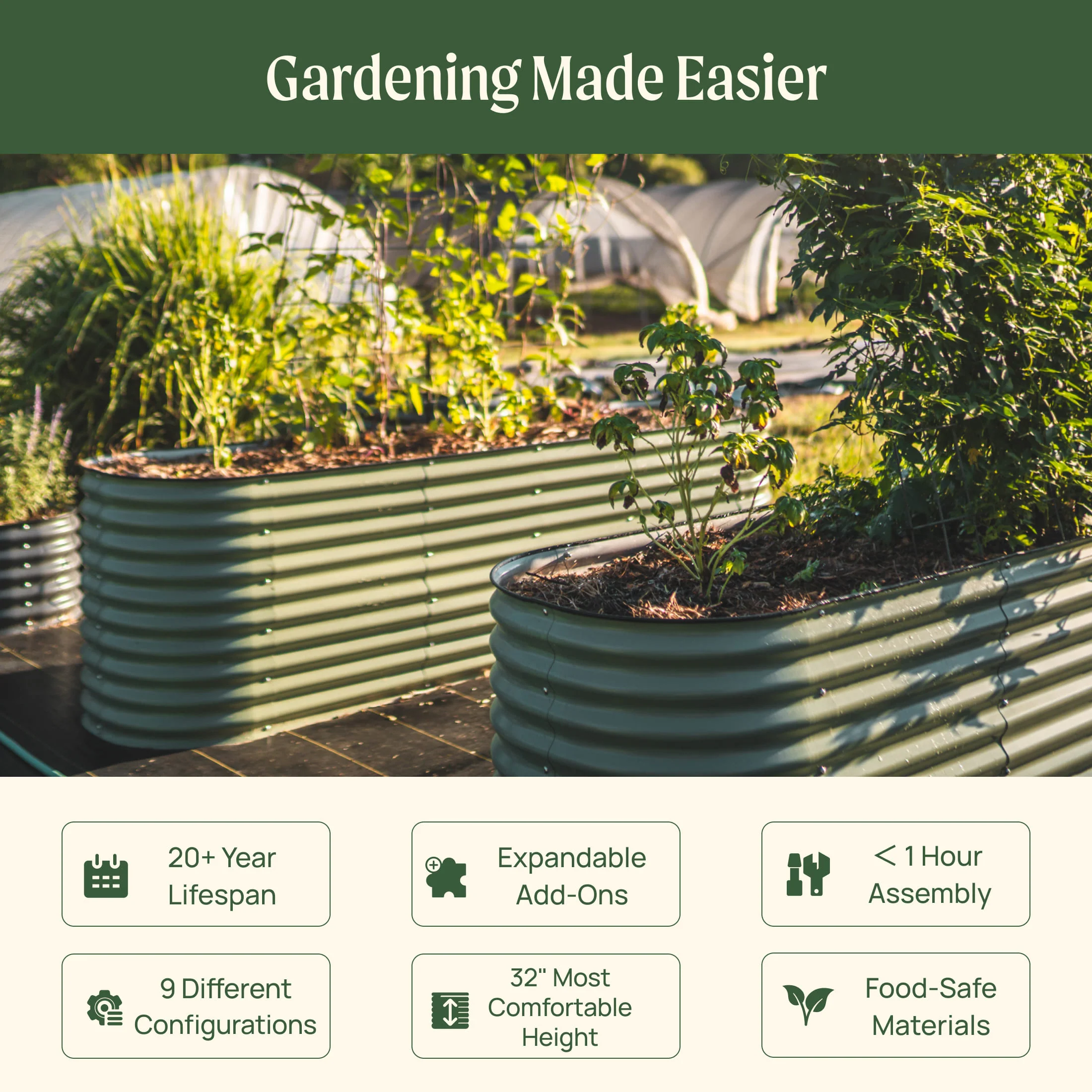 32" Extra Tall 9 In 1 Large Modular Metal Raised Garden Bed Kit - Image 24