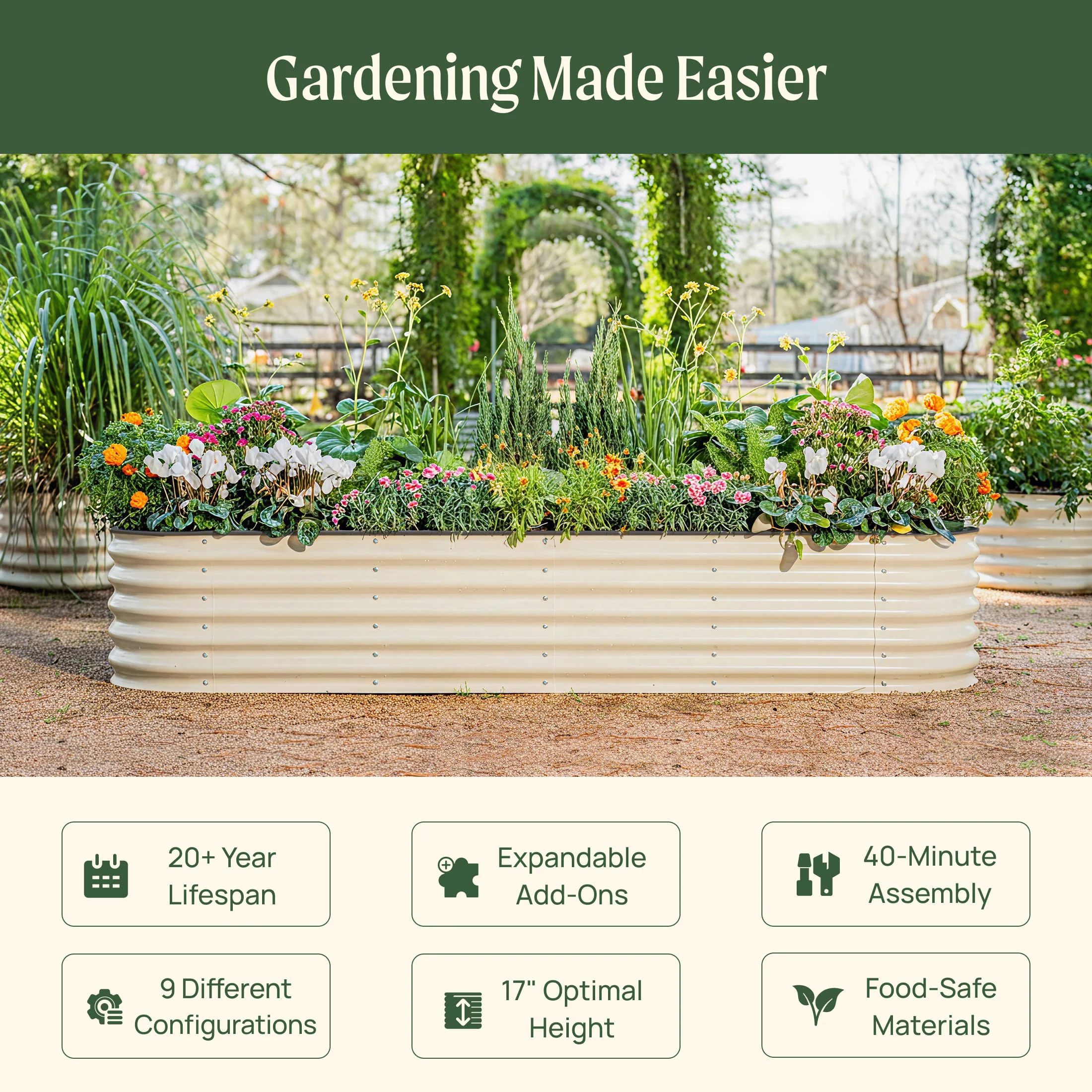 17" Tall 9 In 1 Large Modular Metal Raised Garden Bed Kit - Image 23